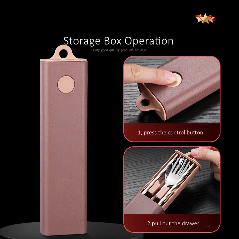 LFGB Certification 304 Stainless Steel Portable Bento Cutlery with Rattle-free Case Chopsticks Spoon Fork Picnic Flatware Set view 4