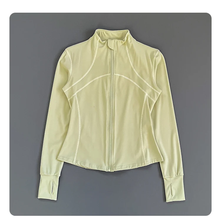 Damen Slim Fit Yoga-Jacke mit Stehkragen, Reißverschluss, Daumenlöchern, langen Ärmeln, für Laufen, Fitness und Sport. – Detail 1