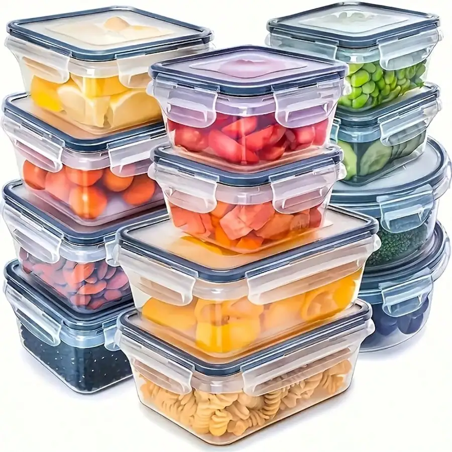 24‑Piece Meal Prep Food Containers Set, Reusable Bento Boxes with Leak‑Proof Airtight Lids, Portable Storage Containers for Lunch, On‑the‑Go Meals & Leftovers