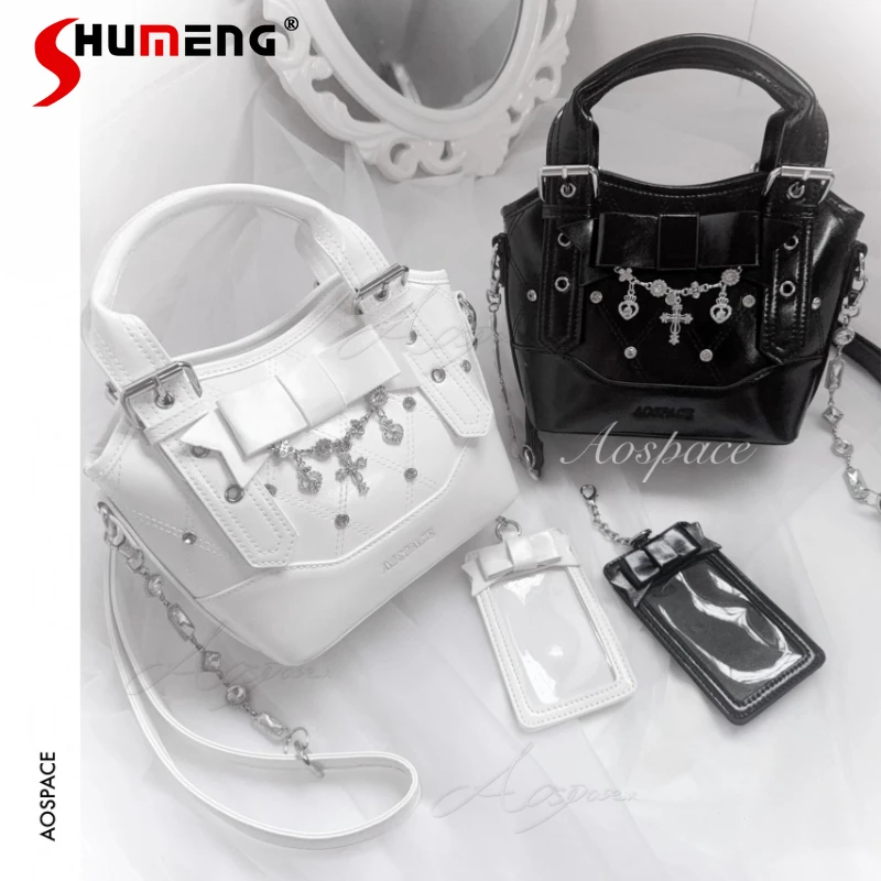 

Original Subculture Mine Black White Crossbody Bag 2025 New Sweet Cool Fashion Y2K Chain Large Capacity Tote Bag Women's Handbag