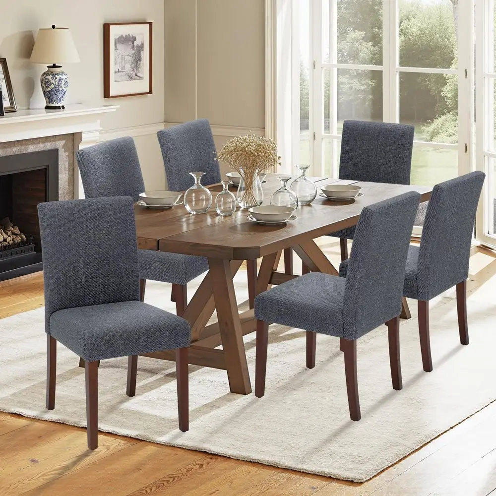 

Комплект из 4 обеденных стульев: современные кухонные стулья в стиле фермерского дома с тканевой обивкой, стулья для столовой со средней спинкой и деревянными ножками