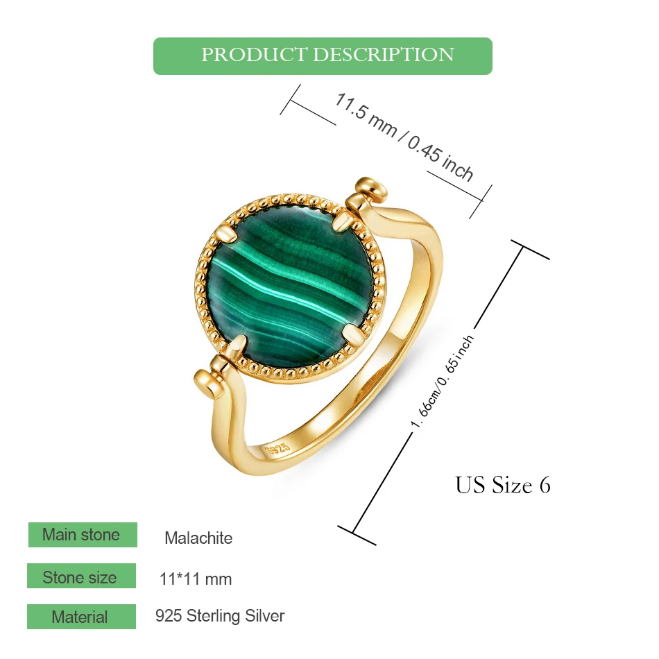 WES 925 فضة خواتم للنساء للتدوير الطبيعي 10 مللي متر الملكيت الأخضر الأزرق الرمال ريترو خمر المجوهرات بالجملة #5