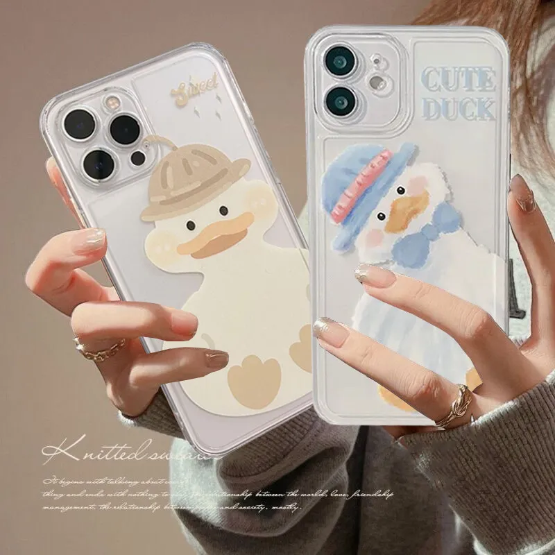 サムスン用のかわいいアヒルの電話ケース,透明で柔らかいカバー,s24 s20 s21 s22 s23 s30 plus ultra s20 s21 fe s23fe a13 a23 a32 a34 a54 a53