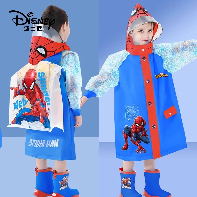 Disney children raincoat boy Spider-Man raincoat Iron man schoolbag raincoat thickened child baby kindergarten student poncho