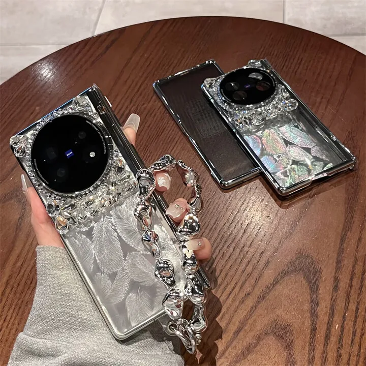 

Чехол для телефона Vivo X Fold5, новый женский браслет с бриллиантами и перьями, шарнирная пленка, складной защитный чехол для экрана