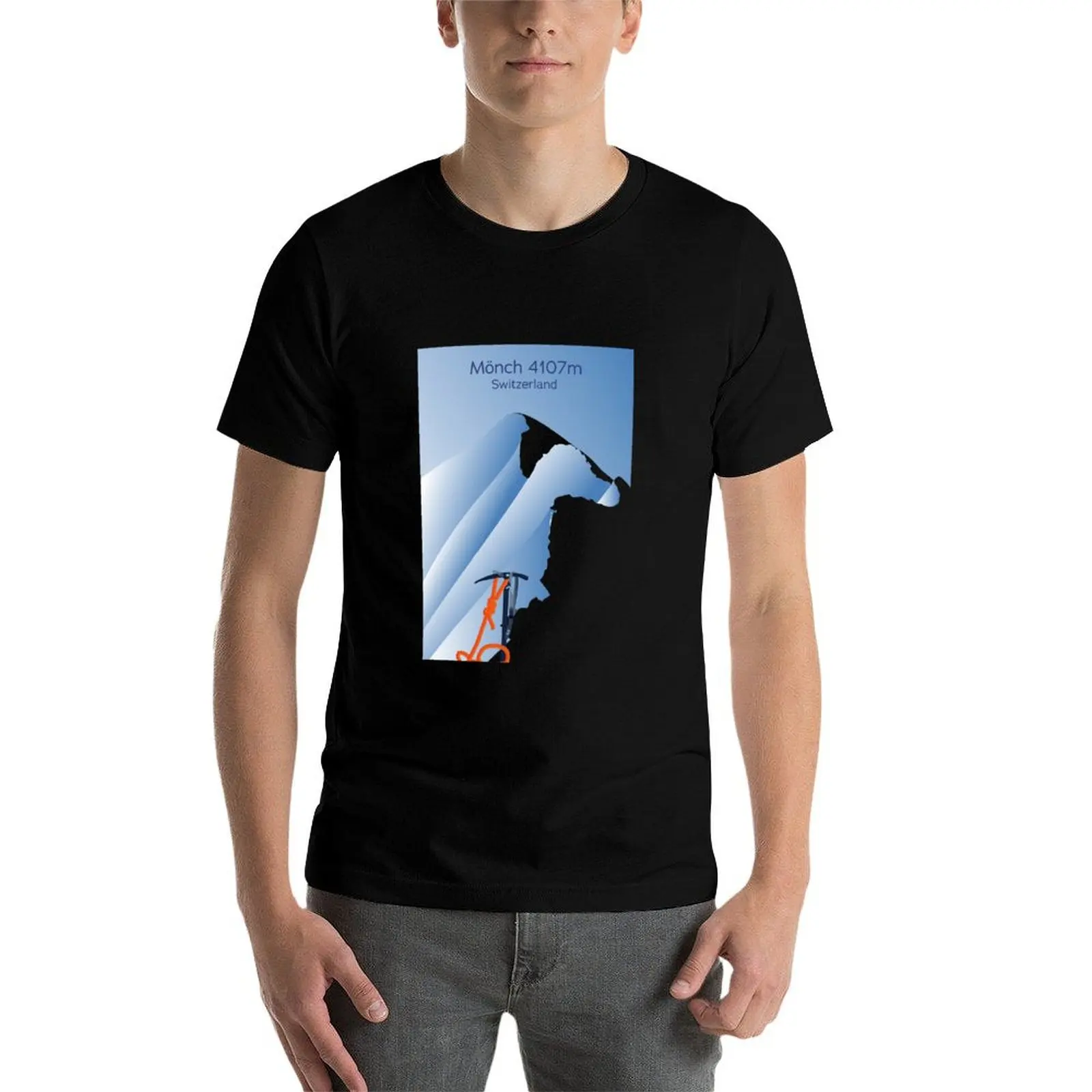 Póster de los Alps M?nch summit Switzerland camiseta de hacha de hielo de montañismo, camiseta gráfica vintage, camiseta de diseñador de gran tamaño para hombres