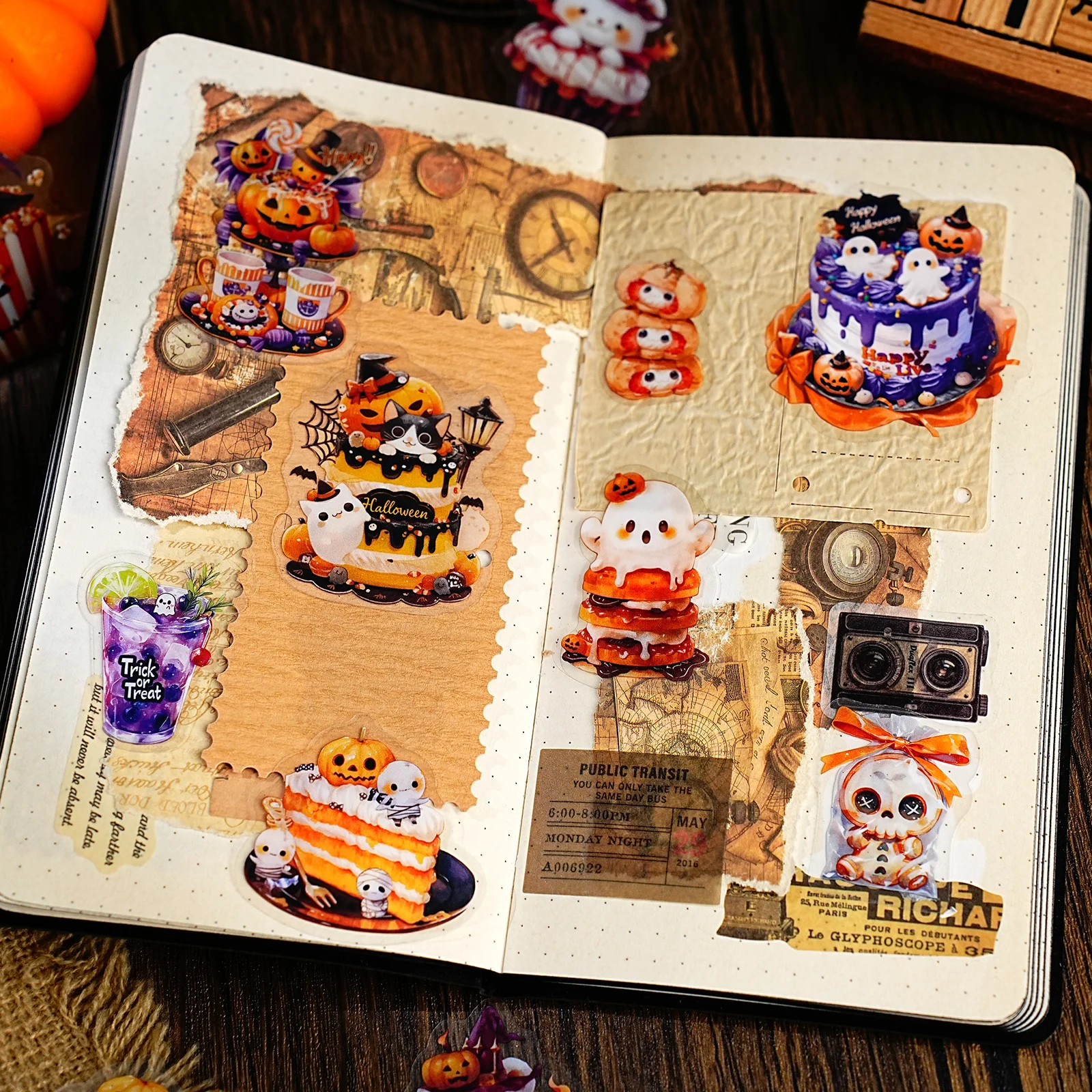 15 Stück Halloween Essen Cartoon süßes Muster Aufkleber Pack DIY Dekoration für Laptops, Handyhüllen, Gepäck, Fotoalben, Geburtstagsgeschenke, Spielzeugaufkleber, Partydekorationen