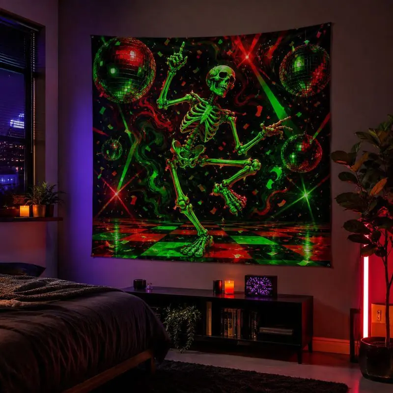 VIKAMA Skeleton Hand Game Controller Tapestry Wall Hanging Neon Purple Music Notes Gamer Aesthetic Wall Art Bedroom Dorm Decor