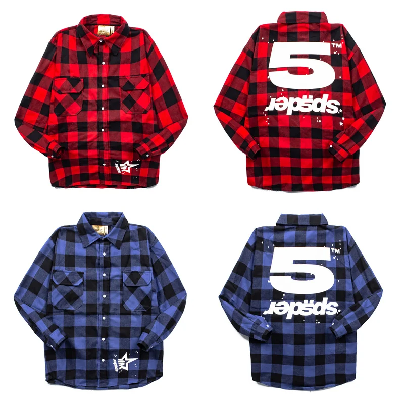 

Rap Star Hip Hop Trend Plaid Long Sve irt Loose Fit Printed Youthful Faion Non-iron Treaent Velvet Fabric All Seasons