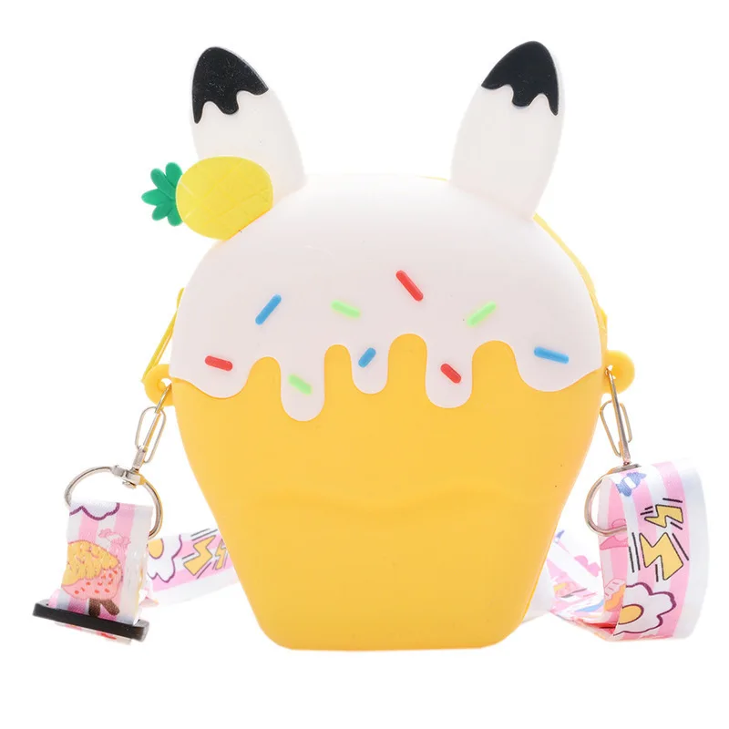 가방 Cute Ice Cream Silicone Crossbody Bags for Girls Cartoon Friut Baby Kids Shoulder Bag Fashion Mini Coin Purse Wallet Handbags