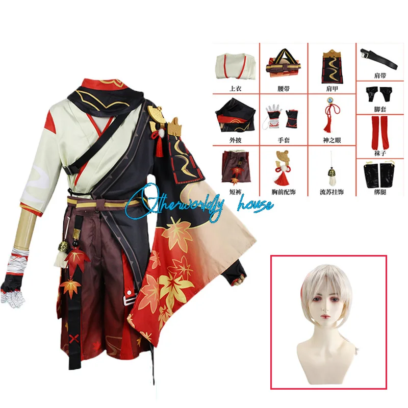 Game Genshin Impact Kaedehara Kazuha Cosplay Costume  Uniform Wig Anime Halloween Party Costumes for Men Women Game XS-XXXL