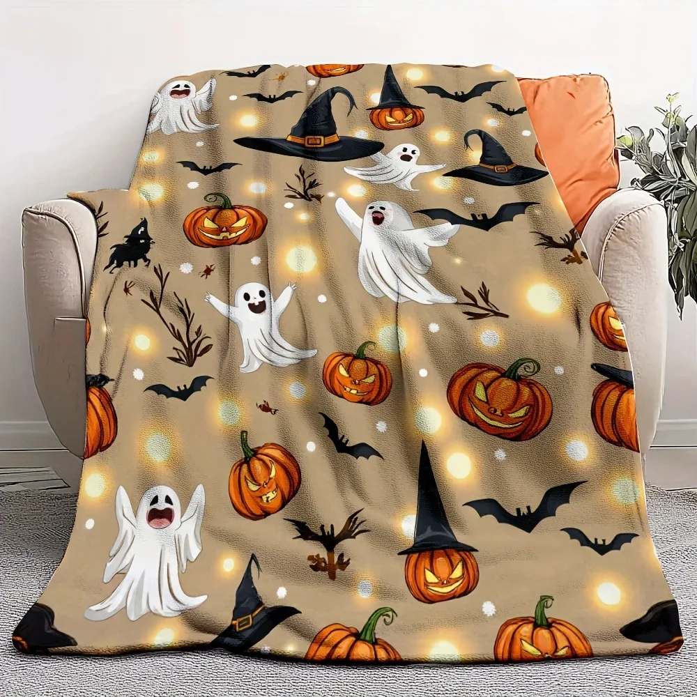 1pc Pumpkin Skull Ghost Witch Hat Blanket Gifts Halloween X-mas Flannel Blankets Women Men Festival Decoration Four Season Use