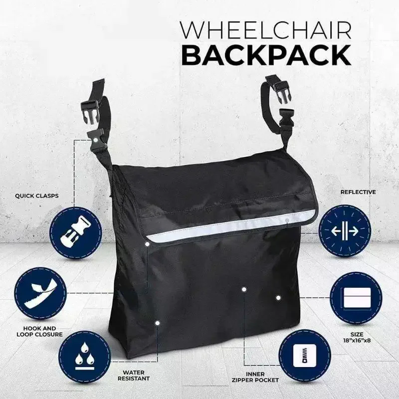 Outdoor Wheelchair Rear Bag Reflective Tape Waterproof Storage Bag Water Bottle Storage Bag Accessories Suitable For Wheelchairs