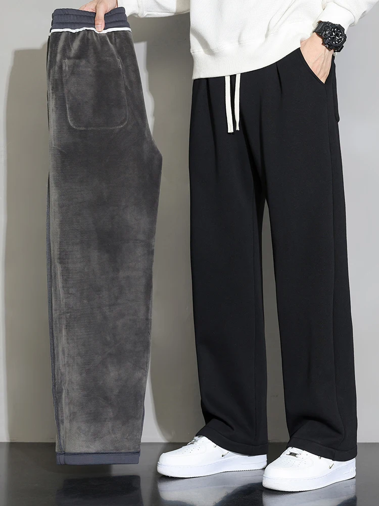 

Мужские широкие брюки на весну-осень, на флисовой подкладке, свободные, прямые, повседневные, длинные, спортивные, модные, молодежные