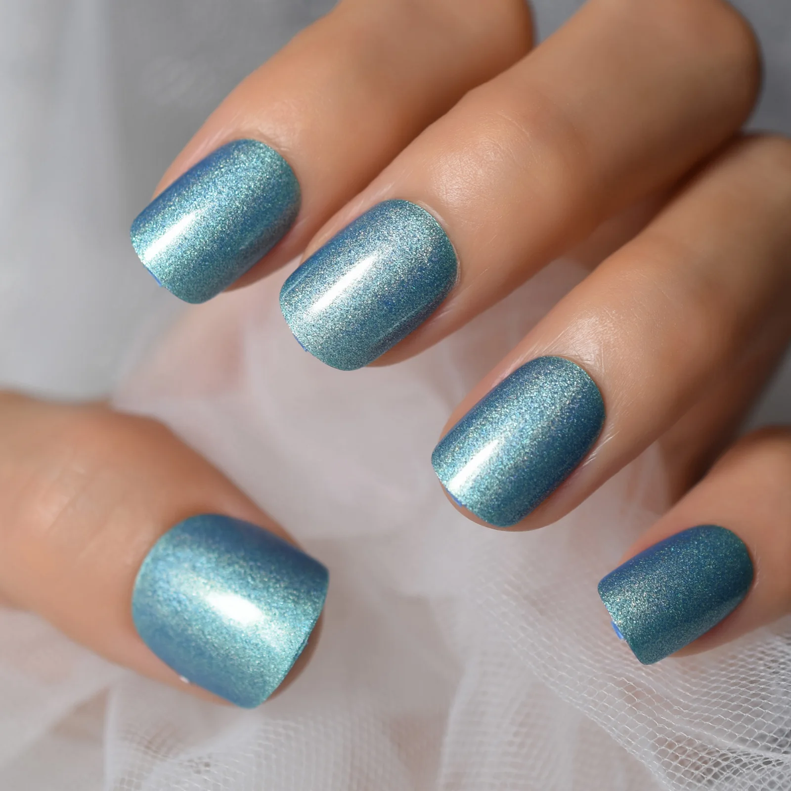 Blauwe Galaxy Press On Nails Korte lengte Faux Ongles Ronde kop Fake Nail Set Valse Tips Professionele Nail Art Salon Tools