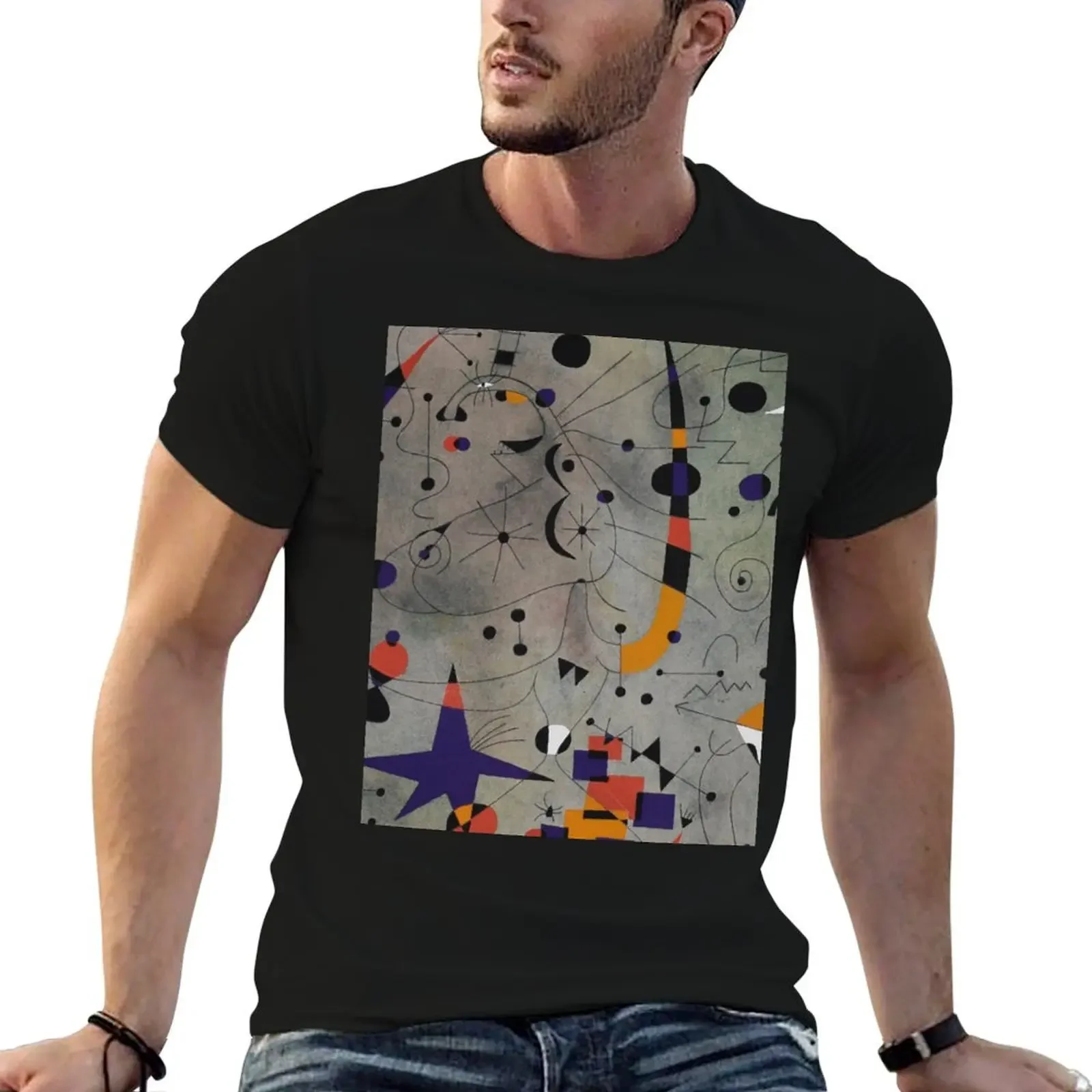 

Joan Miro Abstract Dark Painting T-Shirt street wear plus size clothes luxury designer t shirt men 100℅ cotton