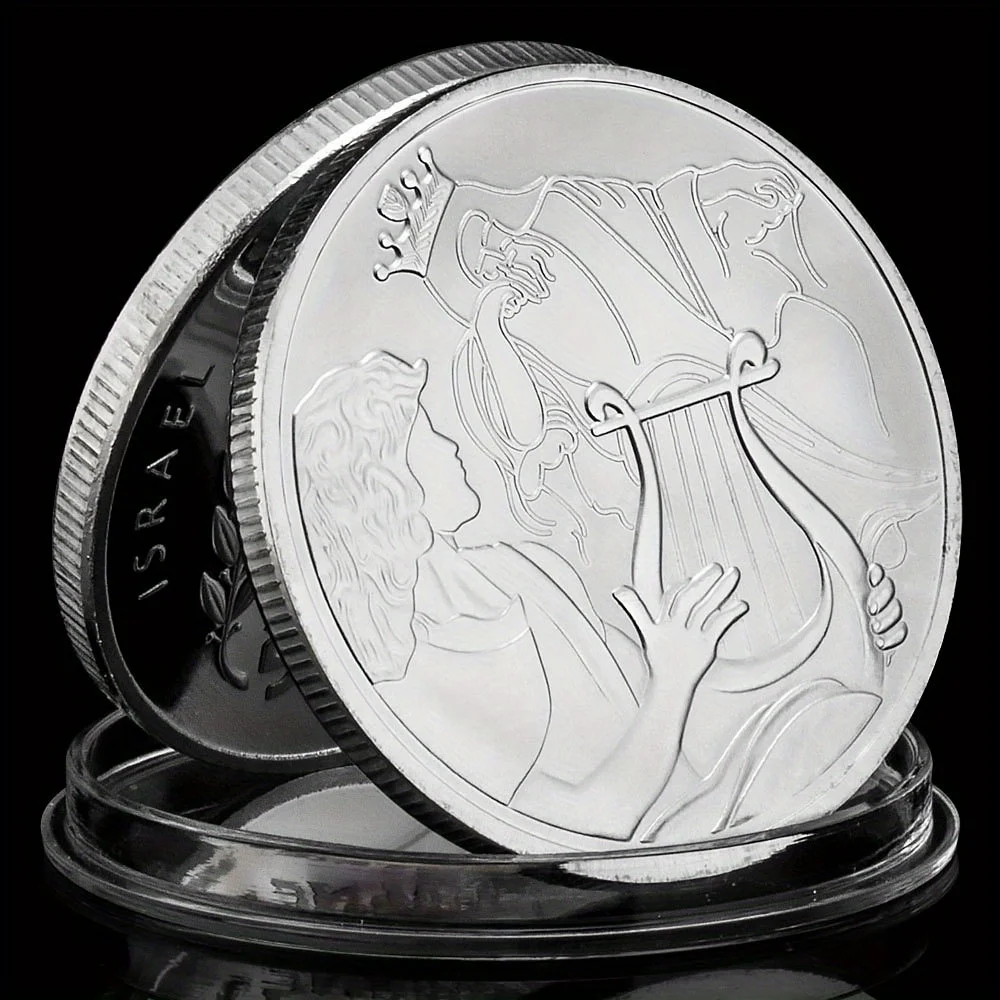 Jewish History Story David Played The Harp for King Saul Collectible Silvery Plated Souvenir Coin Commemorative Coin