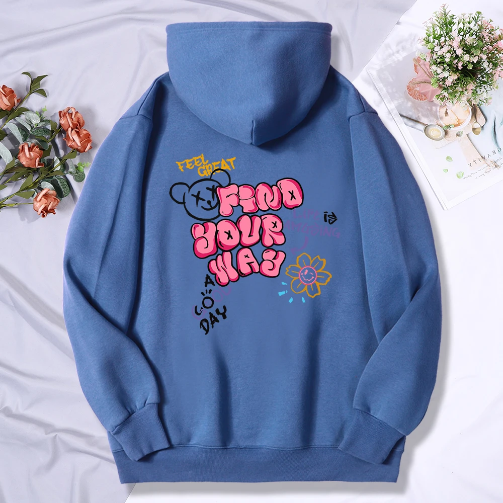 Find Your Way Life Is Amusing Print Female Hooded Hipster Loose Hoodies hip hop Fleece Hoodie Breathable Warm Sportswears Women