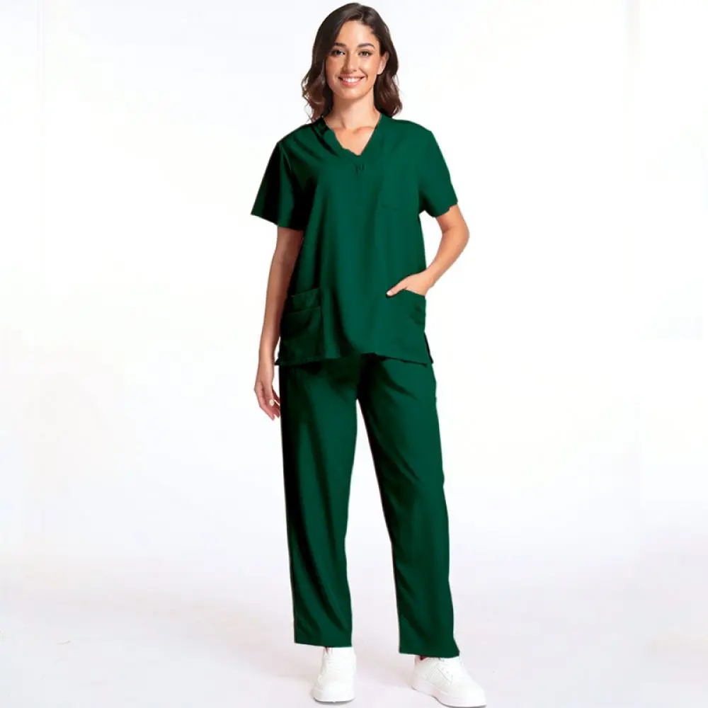 Professional Women Medical Uniform Short Sleeve V Neck Scrub Suit Breathable Work Clothes For Hospital Nurse Surgery
