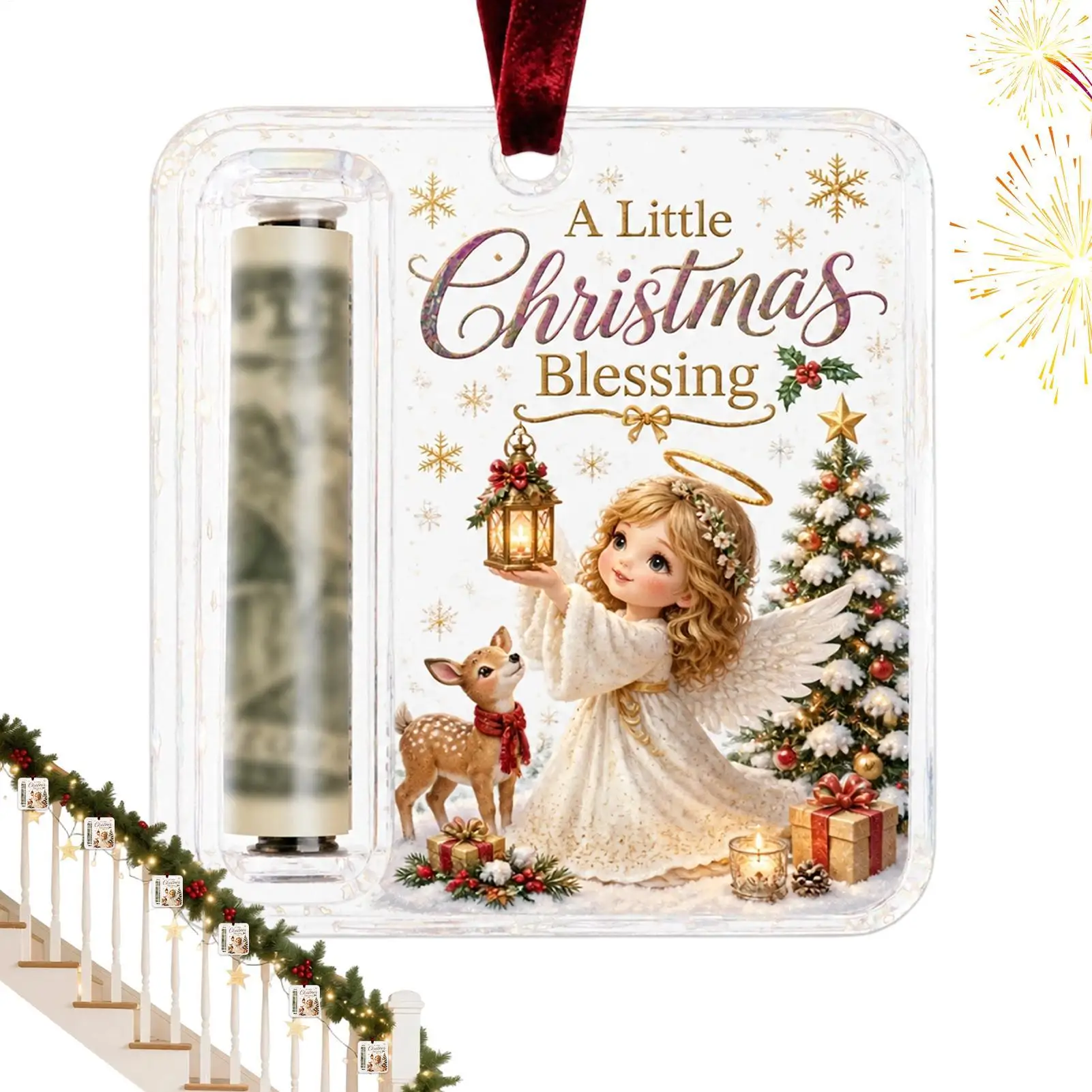 Christmas Money Holders for Cash Acrylic Holiday Tree Ornaments Christmas Money Cards for Kids Boys Girls Sons Daughters Friends