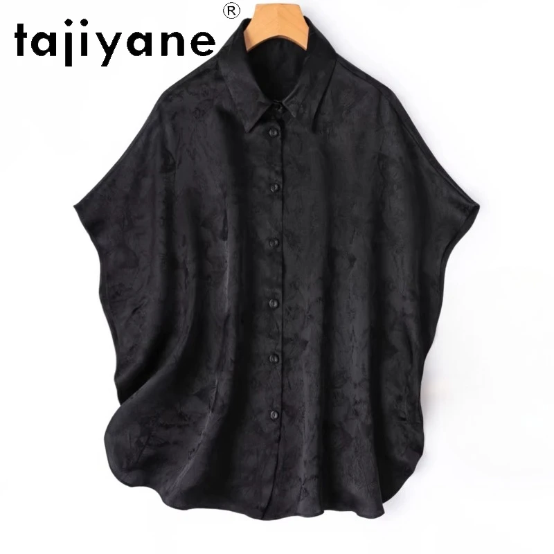 

TAJIYANE 100% шелковая черная женская рубашка из тутового шелкопряда с рукавами «летучая мышь», свободный летний топ из натурального шелка, женская одежда 2026, рубашка