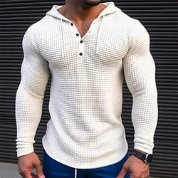 Men's Pullover Casual Long Sleeve T-shirt Waffler Slim Tops sweat-shirt Solid Color Comfortable Mens Outdoor Streetwear M-3XL
