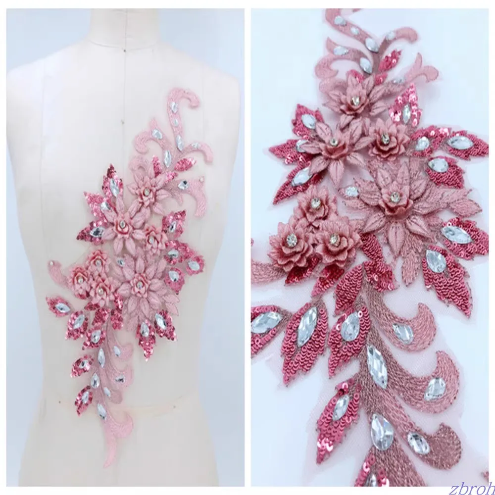

7 Colors 3D Floral Appliqued Diamond Beading Luxury Rhinestone Evening Dress Fabric Apparel Decoration Shiny Diamond Material