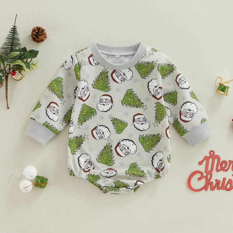 Cute Baby Boys Romper Reindeer Snowflake Printed Long Sleeve Jumpsuit for Newborn Infant Toddler Christmas Outfit