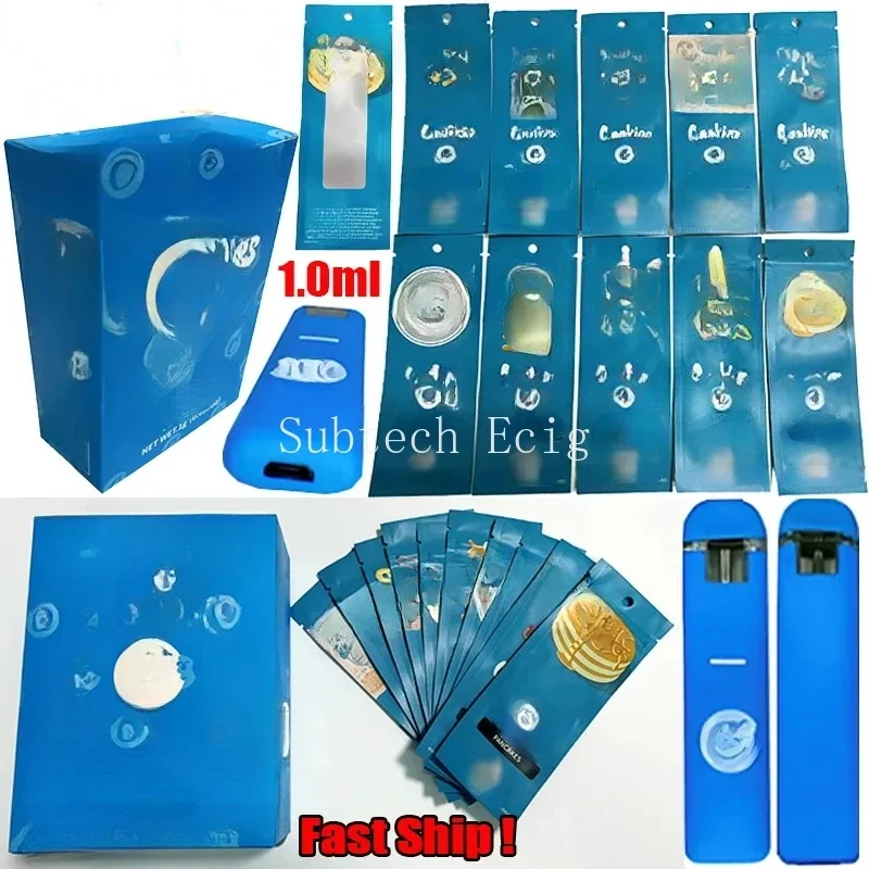 10 stücke blaue Cookie Vape Pods Kits 1ml Keramik spule leer e Zigaretten 280mah wiederauf ladbare Batterie Vapor izer Pen für dickes Öl