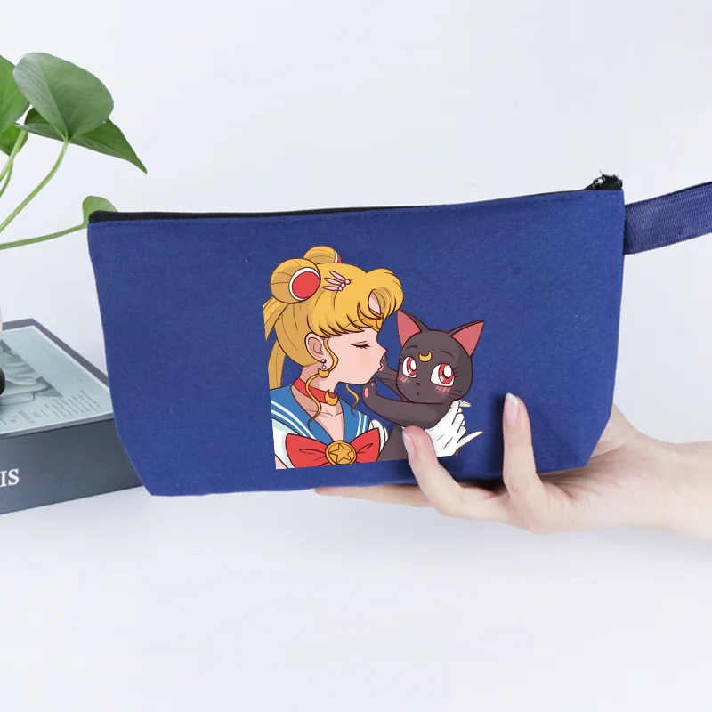 

Sailor Moons Makeup Bag Women Cute Anime Figure Canvas Multicolored Pencil Case Zipper Hand-carried Finishing Storage Bags Gift