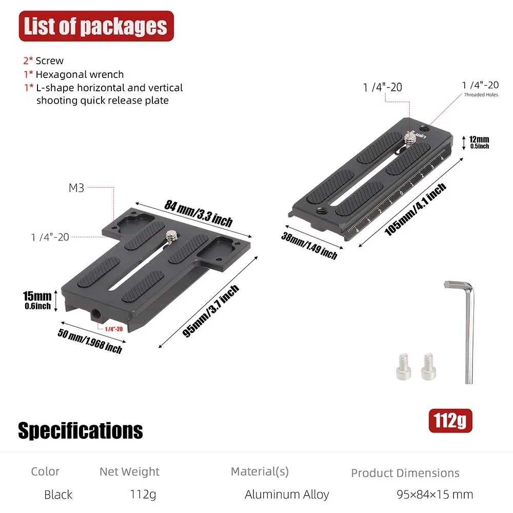 JLwin RJ046 L-shaped Quick Release Plate Camera Stabilizer Vertical Plate for Zhiyun Stabilizer Gimbal Video Accessories