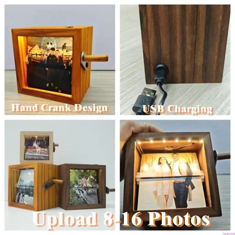 تخصيص فليب بوك عارض الصور 16 سعة الصورة دليل آلية كرنك خمر إطار الصورة الخشبية ألبوم صور هدية #3