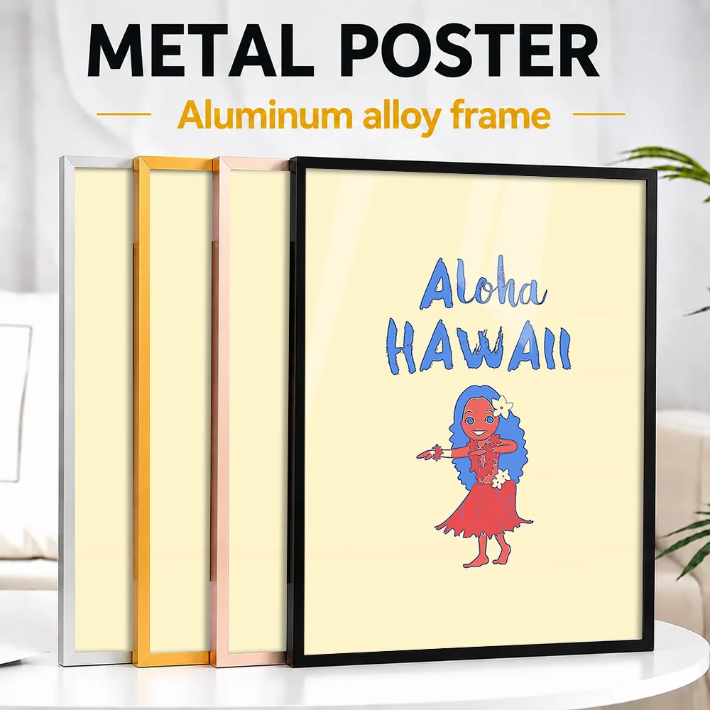 Aloha Hawaii Anime Girl Framed Metal Poster Personalized Photo Modern Otaku Style Wall Art For Game Room Premium Collector Gift