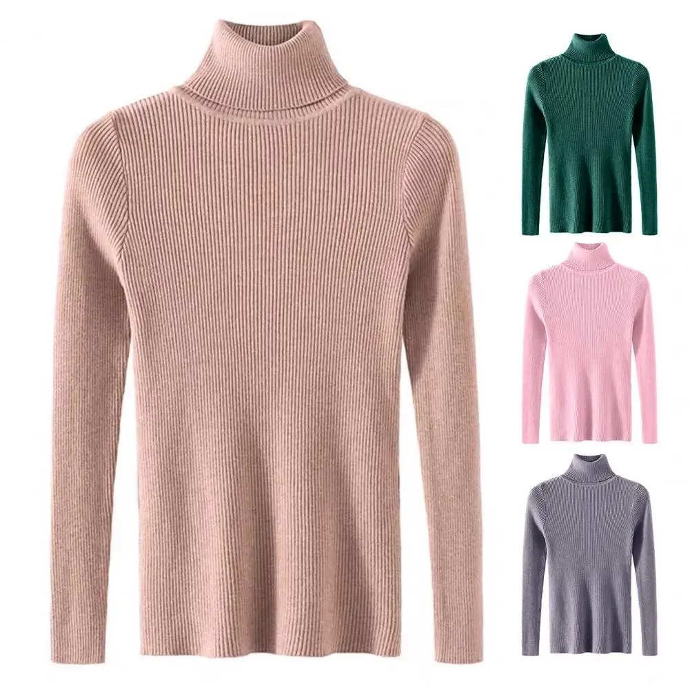 Women Mock Neck Sweater Vintage Basic Solid Knitted Tops Casual Slim Pullover Korean Sweaters Simple Chic Jumpers Autumn Winter