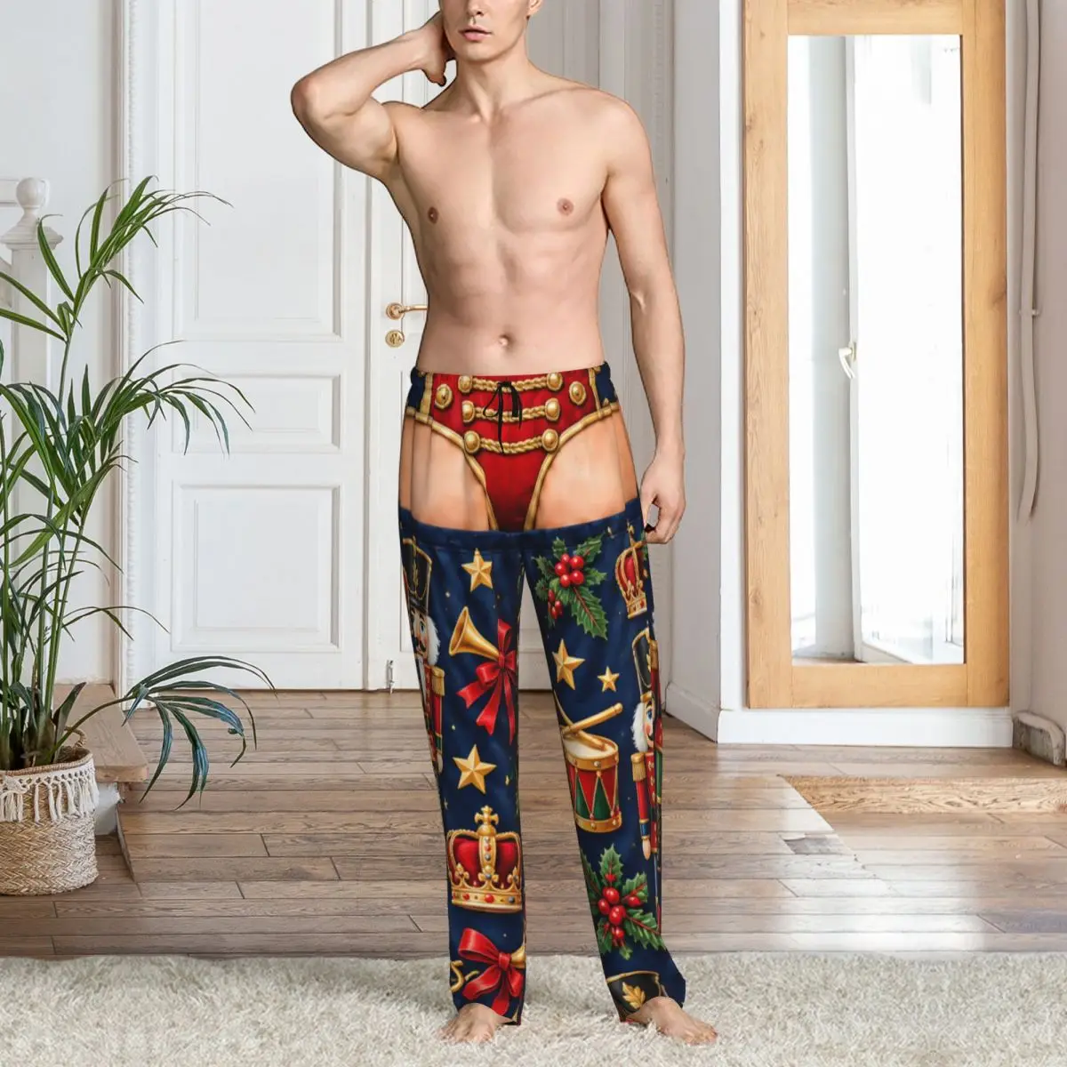 Merry Christmas Santa Claus Snowman Mens Sleep Pants Bottoms Stretch Comfy Pajama Lounge Pants