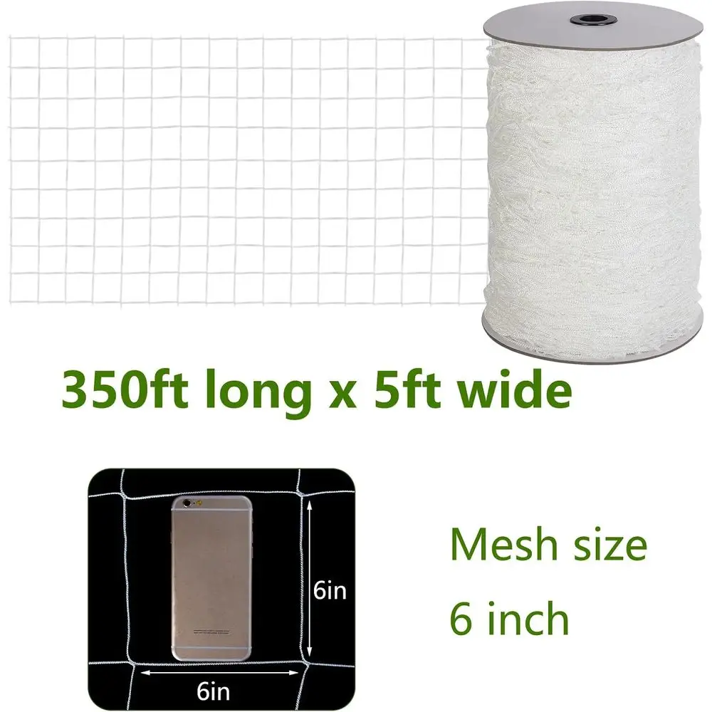 Heavy-Duty 5x350ft Nylon Garden Netting, 6 Mesh for Plant Support and Vine Vegetables, Suitable for Indoor and Outdoor Use