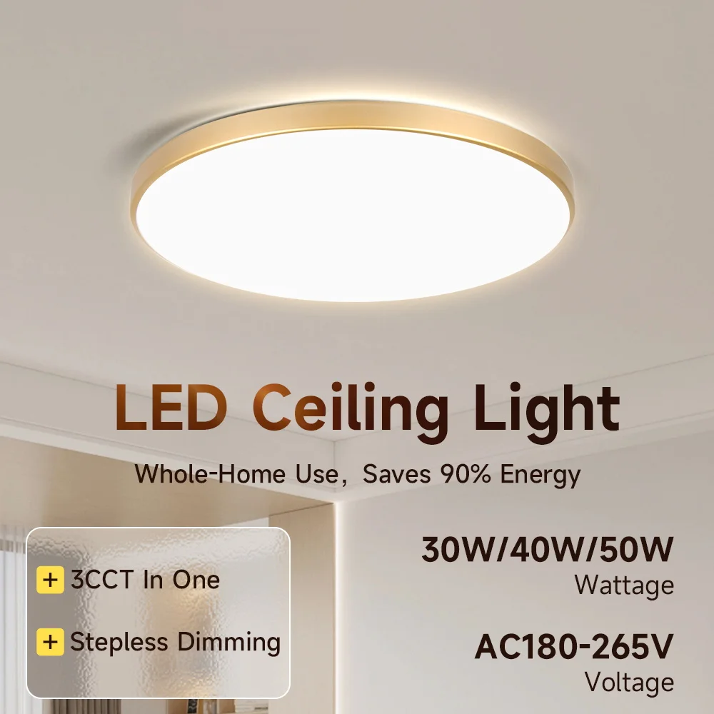 LED-Deckenleuchte mit Infrarot-Fernbedienung und Dimmfunktion. Goldene Deckenleuchte mit Dekorationsanhänger. Runde Paneel-Lampe. Deckenlampe für Räume. Beleuchtungseinrichtung für die Heimdekoration.