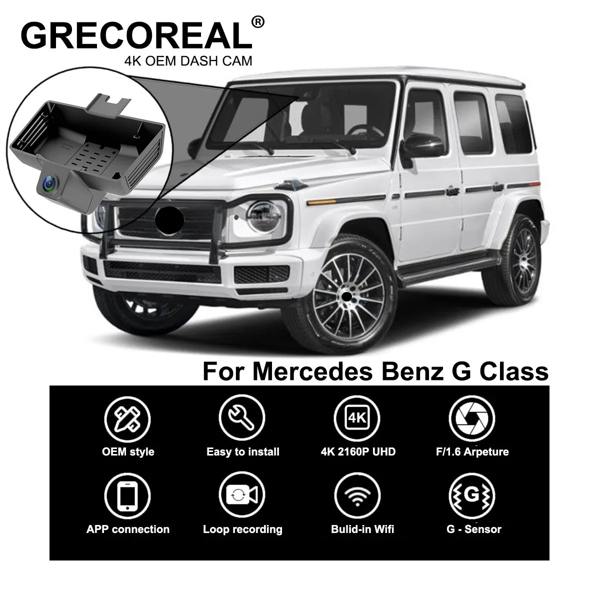

GRECOREAL 4K Dash Cam Front and Rear 2160P WiFi Dual Dashcam Compatible with Mercedes Benz G Class AMG G-Class G55 G63 G65 W463