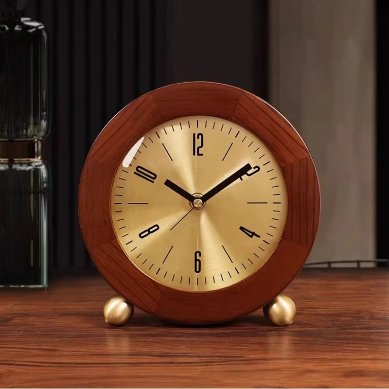 

New Chinese-style Solid Wood Wall Clock TV Cabinet Bedside Clock Living Room Desktop Decoration Simple Quartz Desk Clock