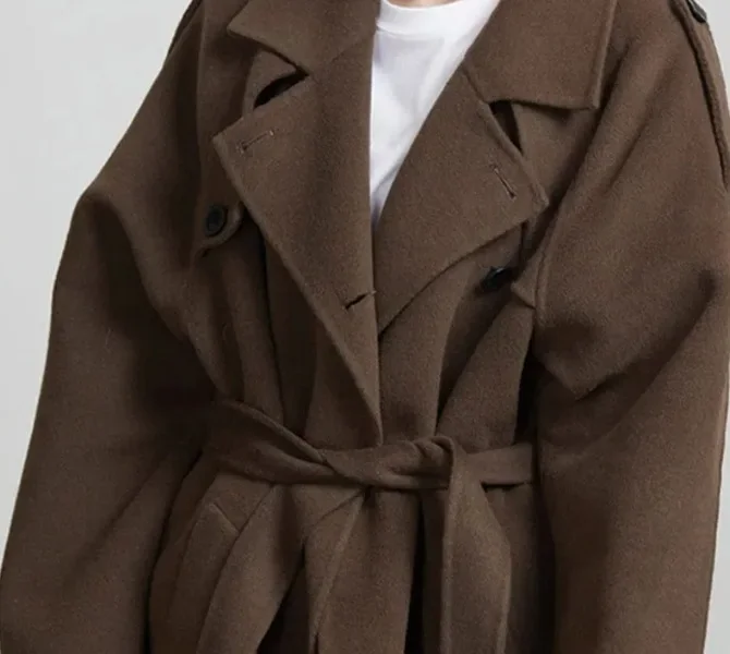 

Woolen Breasted Long Coat Women Lapel Double Breasted Casual Pocket Chic Elegant Outwear Autumn Winter Street Lady Overcoat