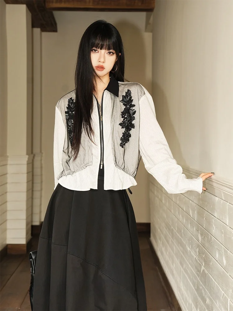 

Early Spring New Arrival Embroidered Striped irt Unique Design Casual Sle Women's Cotton Long Sve irt ort Length