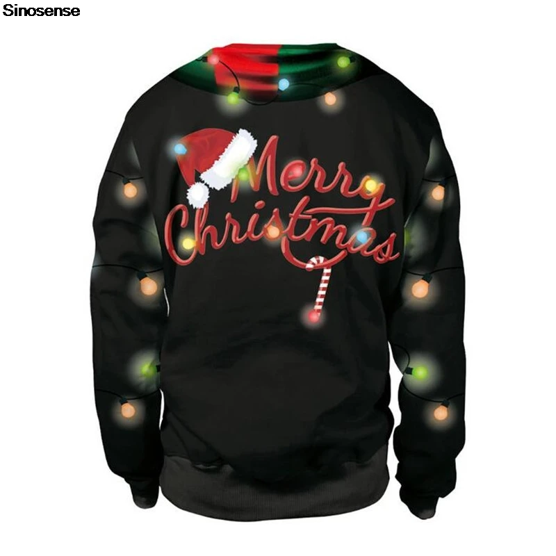 Men Women Tacky Xmas Sweatshirt 3D Funny Print New Year Eve Holiday Party Jumper Tops Couple Pullover Ugly Christmas Sweater
