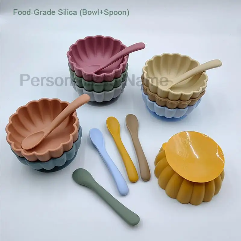 2PcsBaby Spoon Pumpkin Bowls Silicone Stay up Food Bowl for Kids and Toddlers with Improved Super Suction Base Baby Self-Feeding