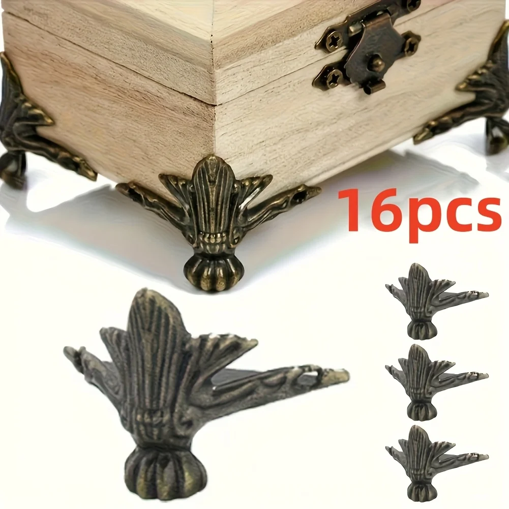 

16PCS Antique Corner Protector Brass Jewelry Chest Box Wooden Case Decorative Feet Leg Metal Corner Protector Hardware Bracket