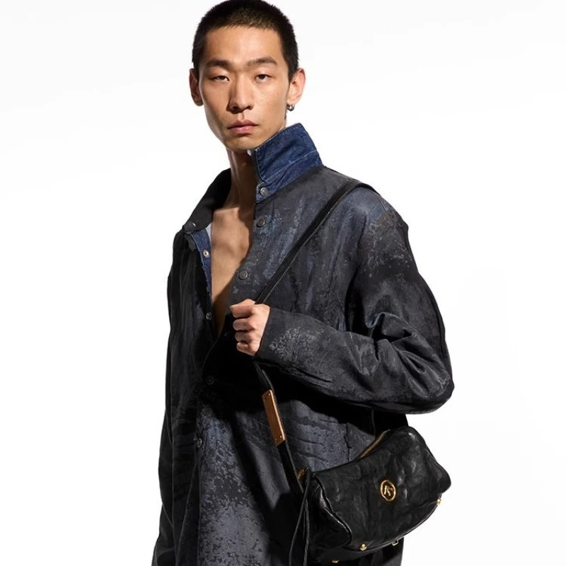 GROTTO 2025 ใหม่หินสีดํากระเป๋าขนาดเล็กUnisexผักกระป๋องSheepskinไหล่เดี่ยวCrossbodyกระเป๋านุ่ม