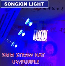 50pcs 5mm Light UV Purple Straw Hat Wide Angle Ultraviolet 395nm - 400nm Transparent 5 mm Light-Emitting Diode LED Lamp