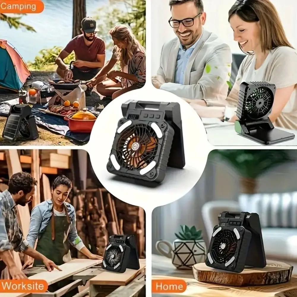 5200mAh Outdoor Solar Fan 90° Folding 4 Speeds Camping Fan with LED Light Low Noise Brighter LED Lantern Portable Tent Fan
