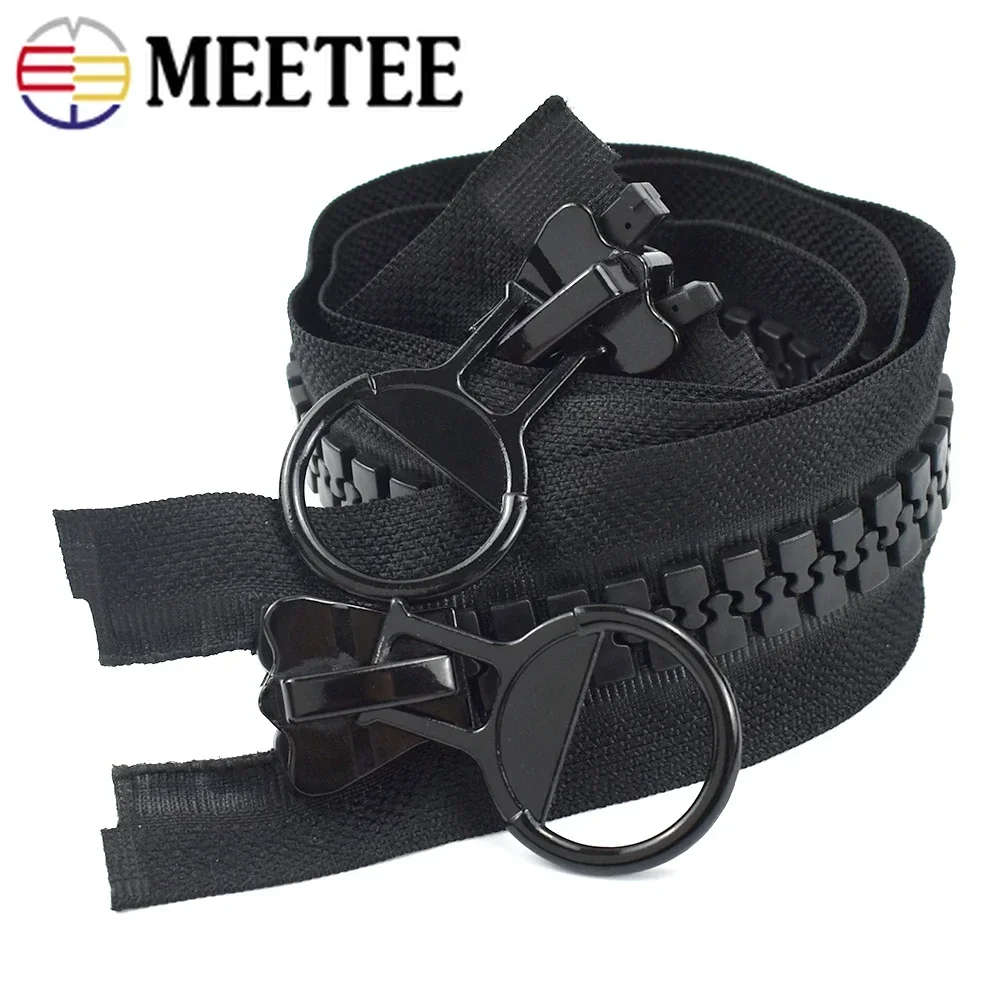 Meetee 75/80/90/100/120/150cm Black 20# Extra Large Resin Zippers Metal Double-slider Open-end Zip for Down Jacket Coat Sewing