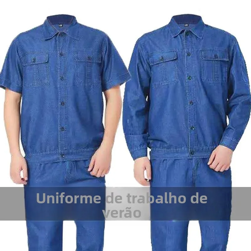 軽量夏用デニム作業服セット男性用電気溶接耐熱耐摩耗性溶接服建設現場労働保護スーツ
