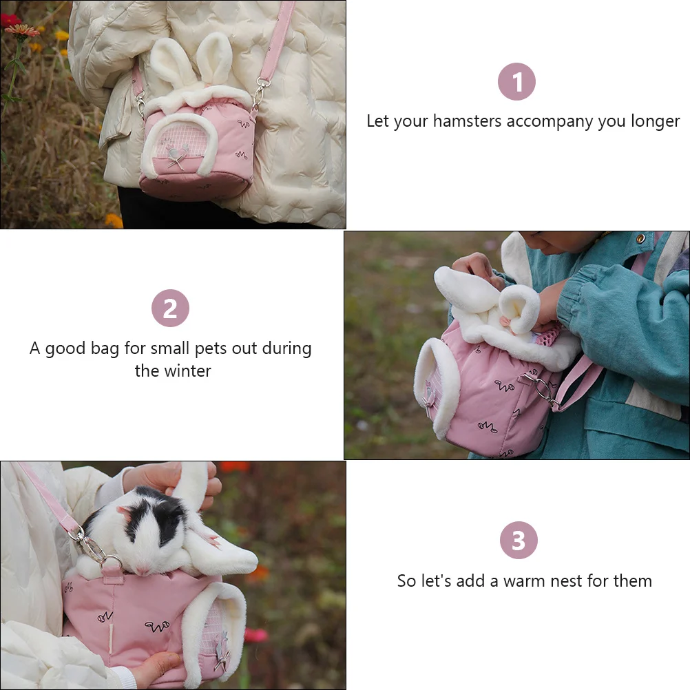 

1Pcs Bunny Ear Pet Carrier Bag Comfortable Warm Keeping Crossbody Design Simple Generous Adorable Small Animal Outdoor Travel